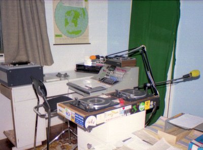 The Radiofax studio in 1988 with a vintage restored BBC mixer