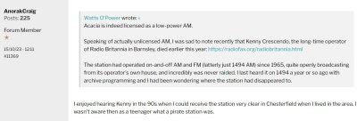 Radio Britannia reception in Chesterfield in Digital Spy of October 2023